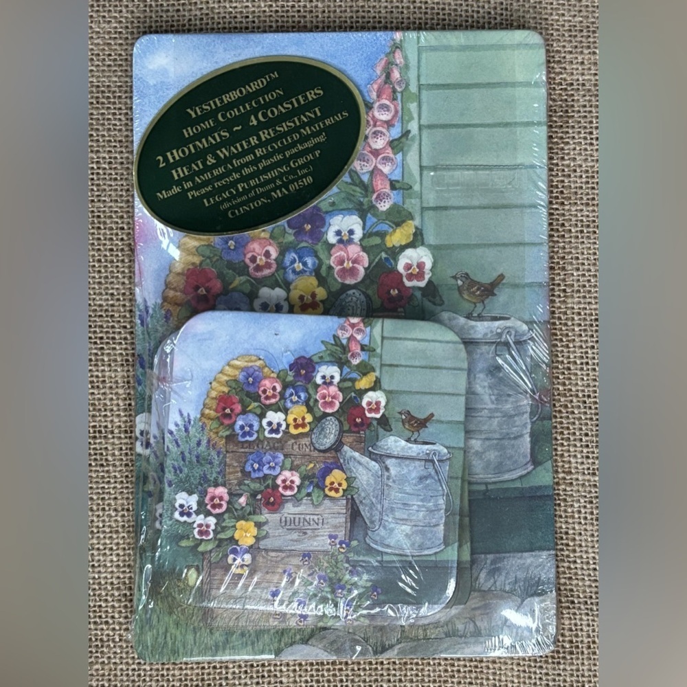 Yesterboard Coaster Hotmat Set Garden Flowers Cork Board Cottage Grandma Core